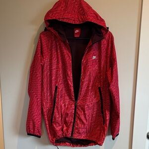 Nike Red Patterned Hooded Jacket Windbreaker